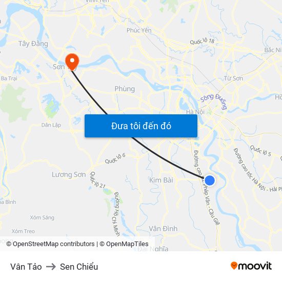 Vân Tảo to Sen Chiểu map