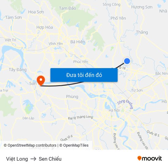 Việt Long to Sen Chiểu map
