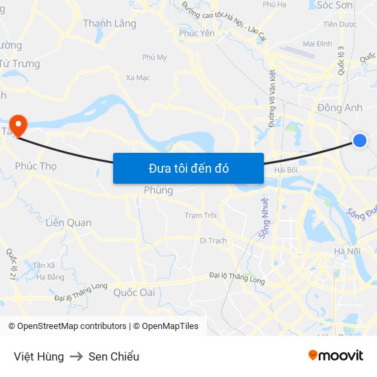 Việt Hùng to Sen Chiểu map