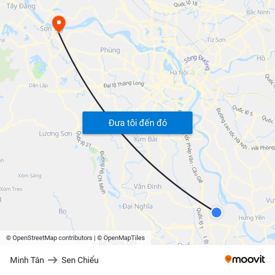 Minh Tân to Sen Chiểu map