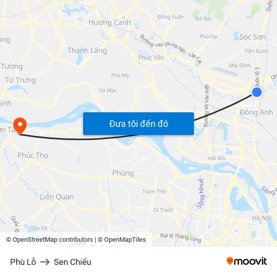 Phù Lỗ to Sen Chiểu map