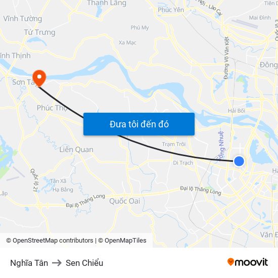 Nghĩa Tân to Sen Chiểu map