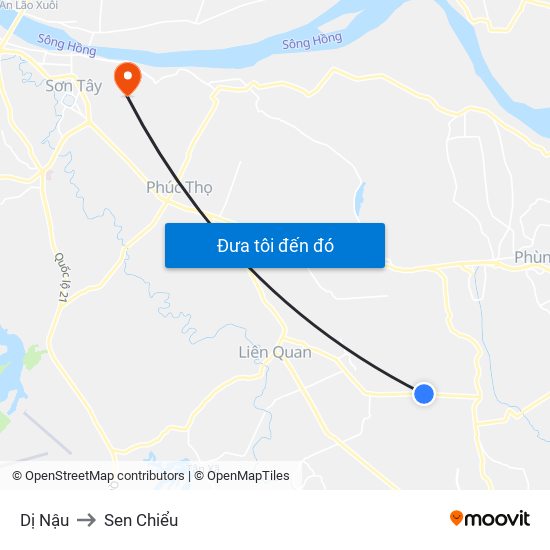 Dị Nậu to Sen Chiểu map