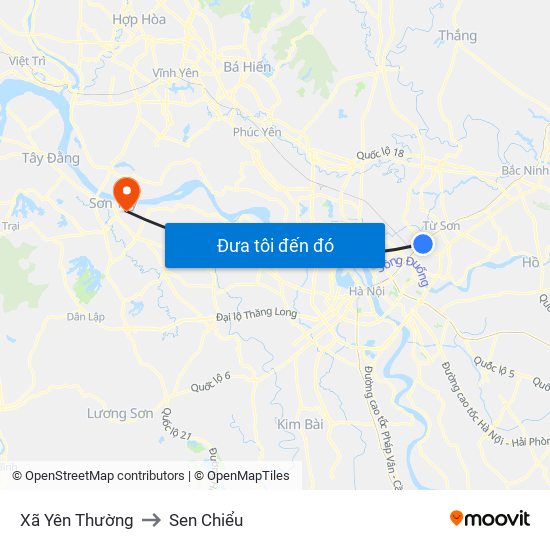 Xã Yên Thường to Sen Chiểu map