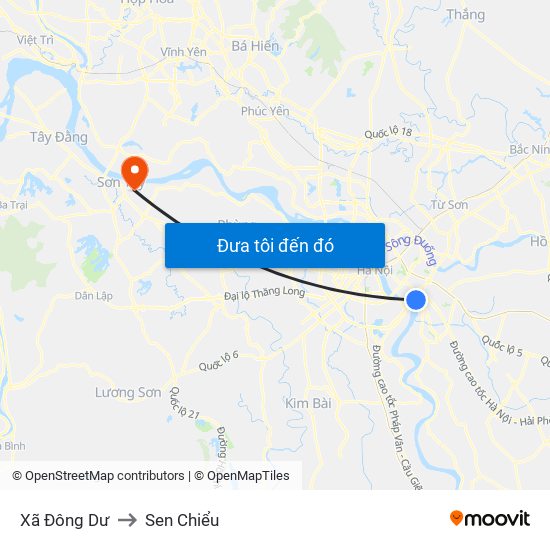 Xã Đông Dư to Sen Chiểu map