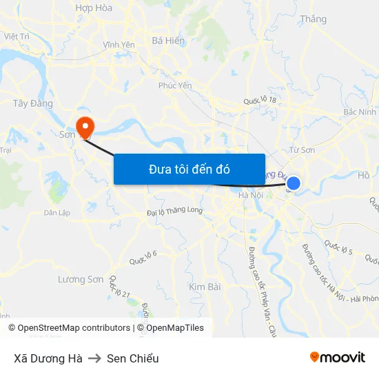 Xã Dương Hà to Sen Chiểu map
