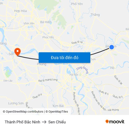 Thành Phố Bắc Ninh to Sen Chiểu map