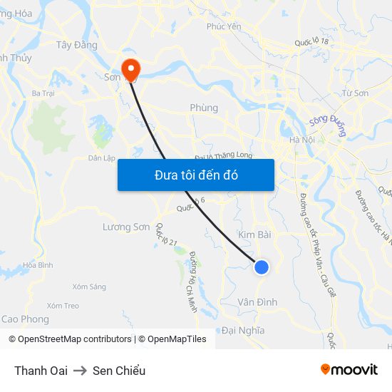 Thanh Oai to Sen Chiểu map