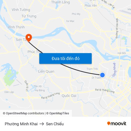 Phường Minh Khai to Sen Chiểu map