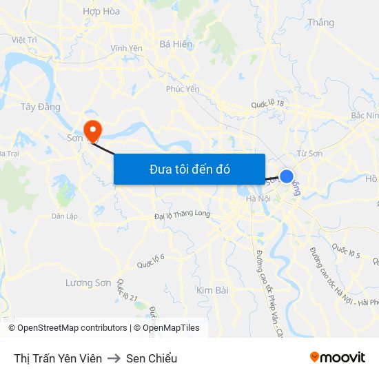 Thị Trấn Yên Viên to Sen Chiểu map