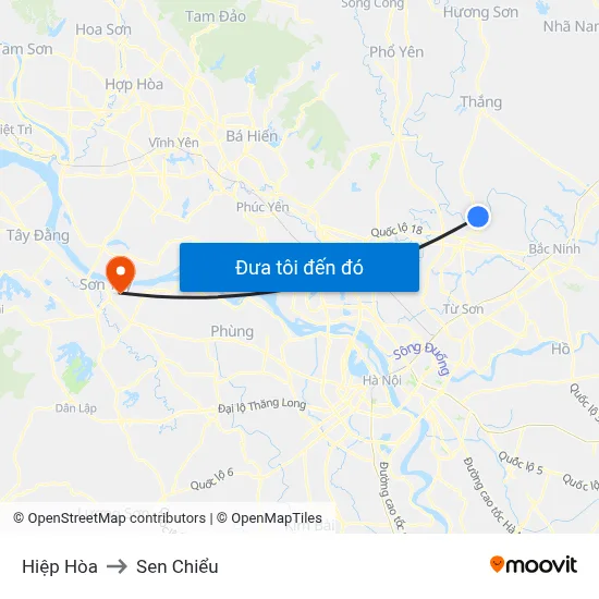 Hiệp Hòa to Sen Chiểu map