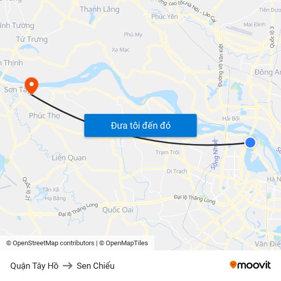 Quận Tây Hồ to Sen Chiểu map