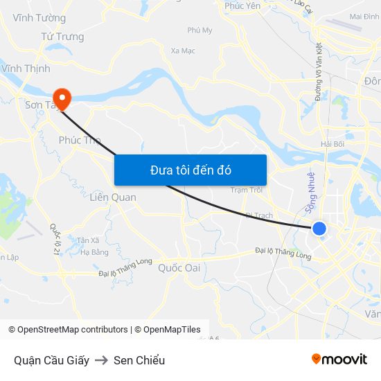 Quận Cầu Giấy to Sen Chiểu map