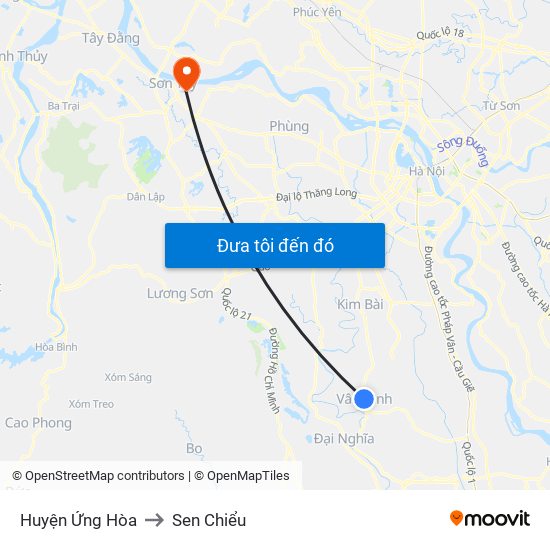 Huyện Ứng Hòa to Sen Chiểu map