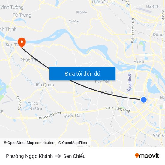 Phường Ngọc Khánh to Sen Chiểu map