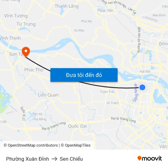 Phường Xuân Đỉnh to Sen Chiểu map