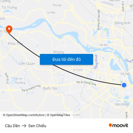 Cầu Dền to Sen Chiểu map