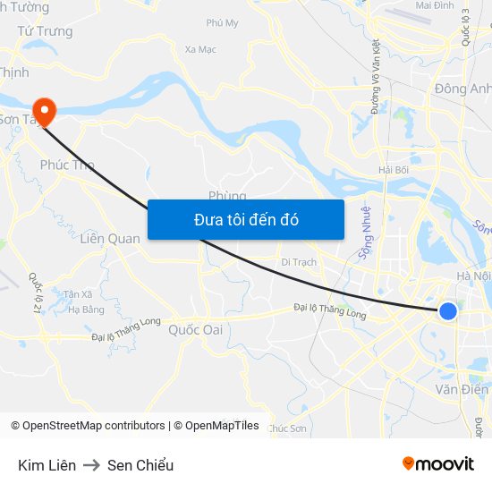 Kim Liên to Sen Chiểu map