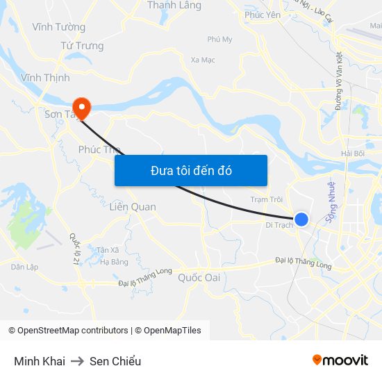 Minh Khai to Sen Chiểu map