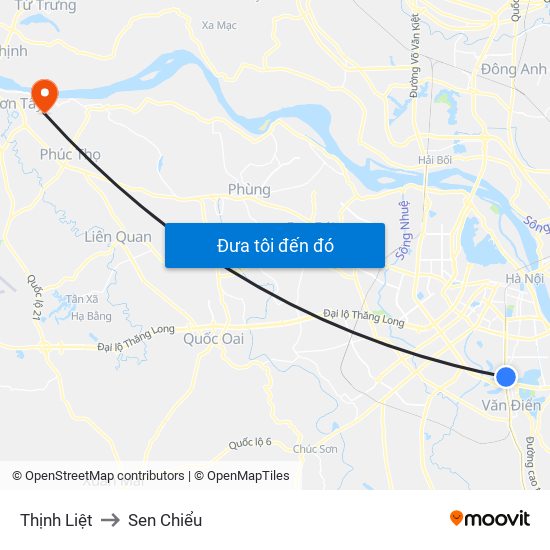 Thịnh Liệt to Sen Chiểu map