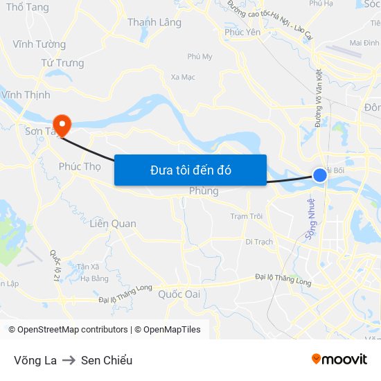 Võng La to Sen Chiểu map