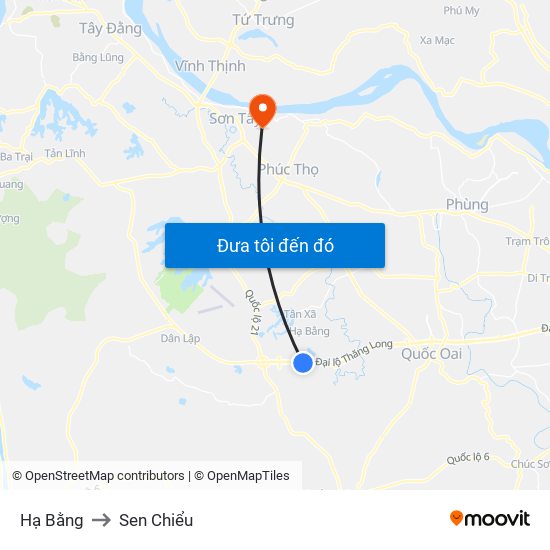 Hạ Bằng to Sen Chiểu map