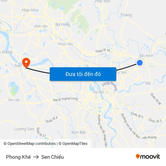 Phong Khê to Sen Chiểu map