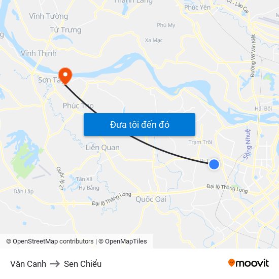 Vân Canh to Sen Chiểu map