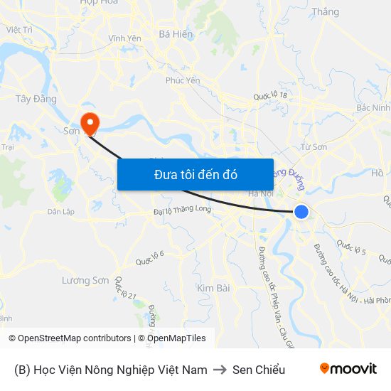 (B) Học Viện Nông Nghiệp Việt Nam to Sen Chiểu map