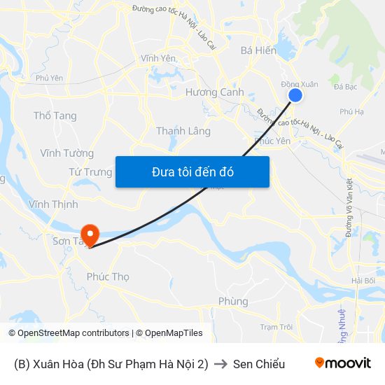 (B) Xuân Hòa (Đh Sư Phạm Hà Nội 2) to Sen Chiểu map