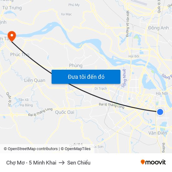 Chợ Mơ - 5 Minh Khai to Sen Chiểu map