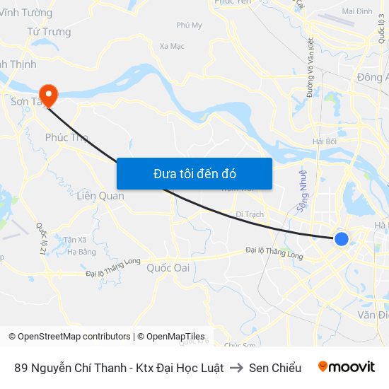 89 Nguyễn Chí Thanh - Ktx Đại Học Luật to Sen Chiểu map