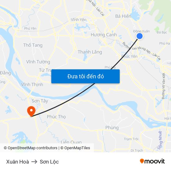 Xuân Hoà to Sơn Lộc map