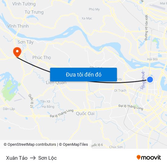 Xuân Tảo to Sơn Lộc map