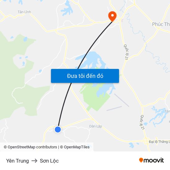 Yên Trung to Sơn Lộc map