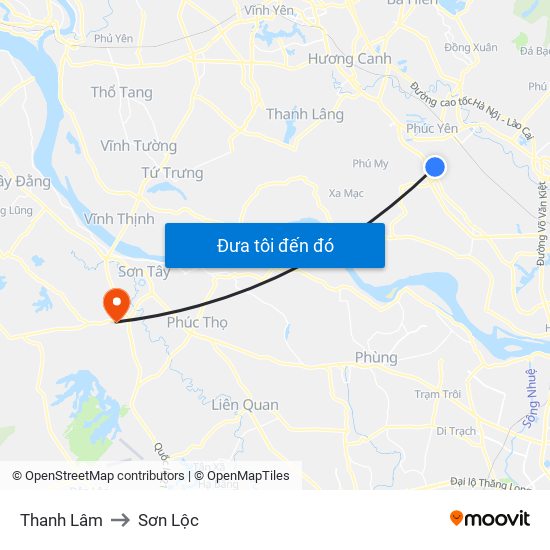 Thanh Lâm to Sơn Lộc map