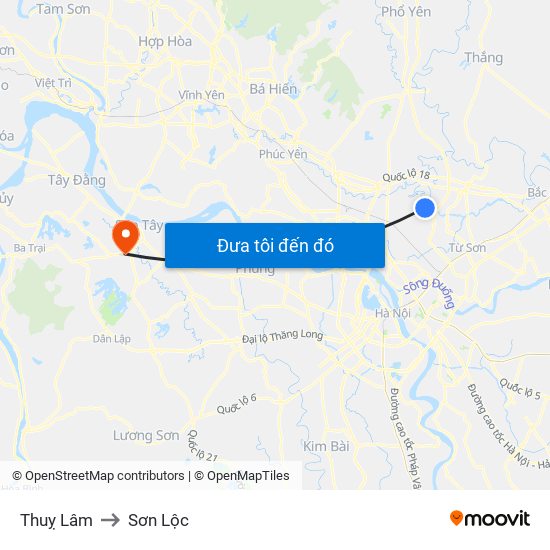 Thuỵ Lâm to Sơn Lộc map