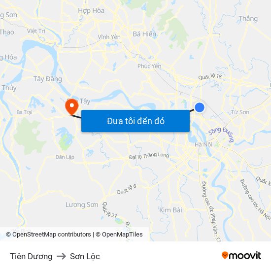 Tiên Dương to Sơn Lộc map
