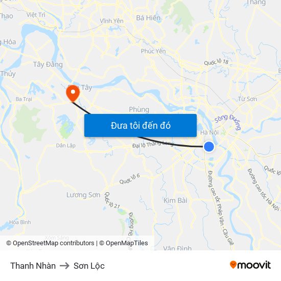 Thanh Nhàn to Sơn Lộc map