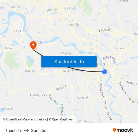 Thanh Trì to Sơn Lộc map