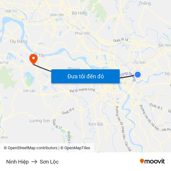 Ninh Hiệp to Sơn Lộc map