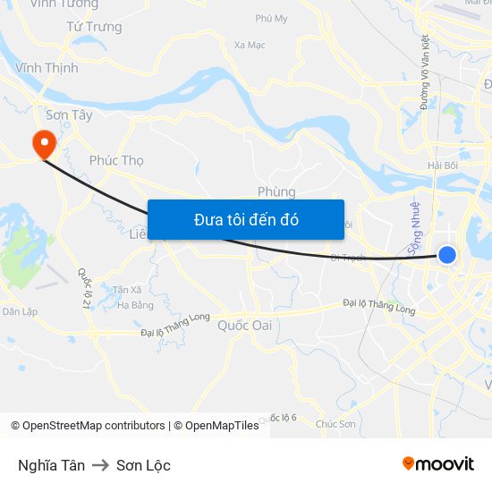 Nghĩa Tân to Sơn Lộc map