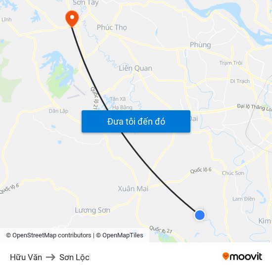 Hữu Văn to Sơn Lộc map