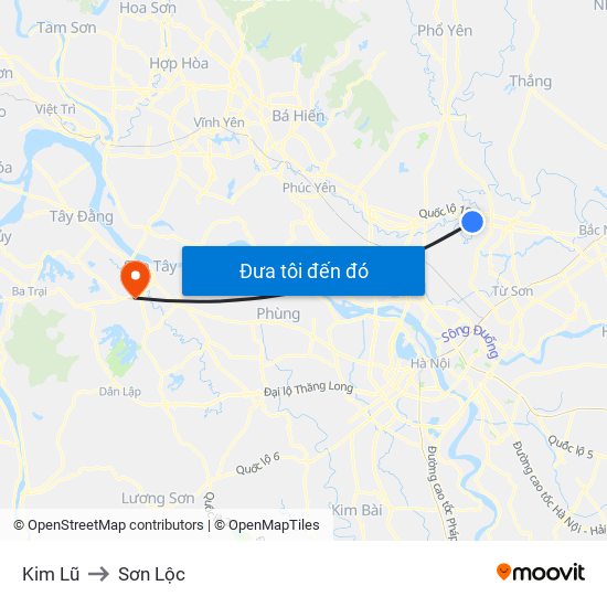 Kim Lũ to Sơn Lộc map