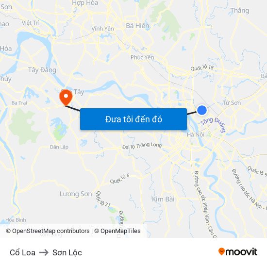 Cổ Loa to Sơn Lộc map