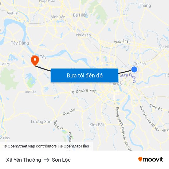 Xã Yên Thường to Sơn Lộc map