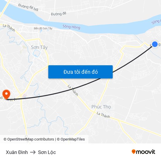 Xuân Đình to Sơn Lộc map