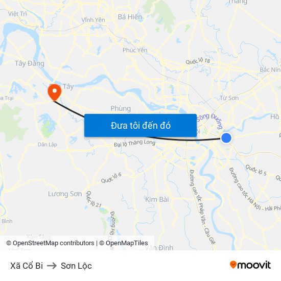 Xã Cổ Bi to Sơn Lộc map