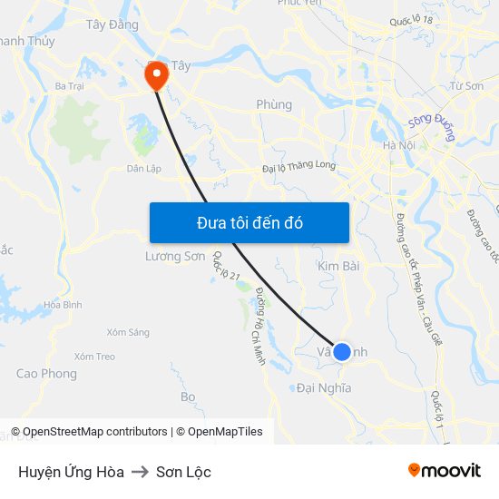 Huyện Ứng Hòa to Sơn Lộc map
