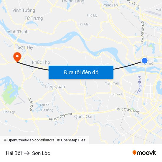 Hải Bối to Sơn Lộc map